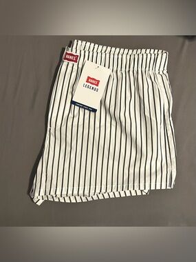 Hanes White with Black Pinstripe Lounge Shorts
